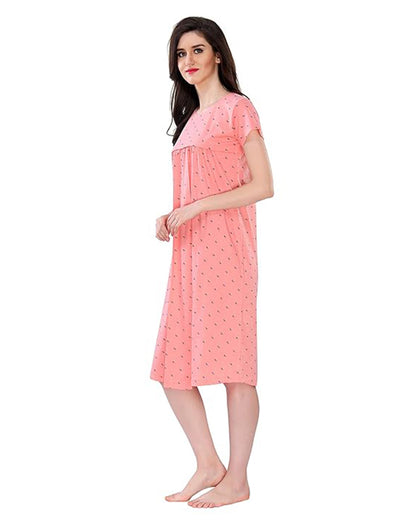 AV2 Peach Maternity Nursing Nighty-Round Neck-Other Print-Bump Friendly