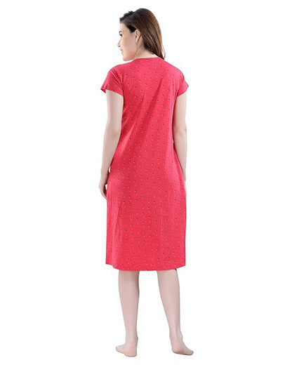 AV2 Red Maternity Nursing Nighty-Round Neck-Other Print-Bump Friendly