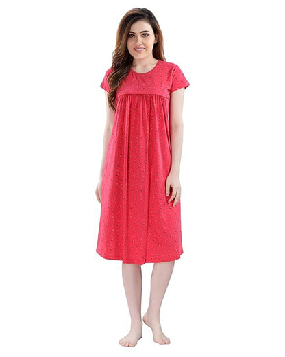 AV2 Red Maternity Nursing Nighty-Round Neck-Other Print-Bump Friendly