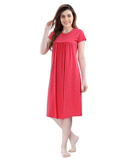 AV2 Red Maternity Nursing Nighty-Round Neck-Other Print-Bump Friendly