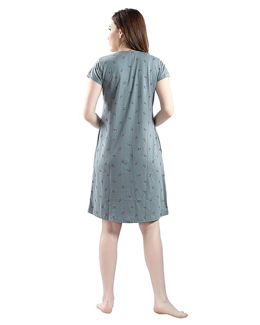 AV2 Grey Maternity Nursing Nighty-Round Neck-Other Print-Bump Friendly