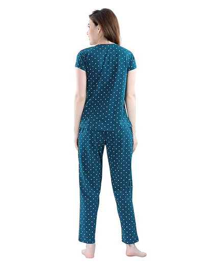 AV2 Teal Maternity Nursing Night Suit-Round Neck-Printed-Bump Friendly