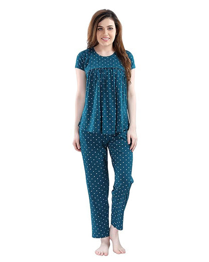 AV2 Teal Maternity Nursing Night Suit-Round Neck-Printed-Bump Friendly