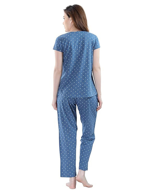 AV2 Blue Maternity Nursing Night Suit-Round Neck-Other Print-Bump Friendly