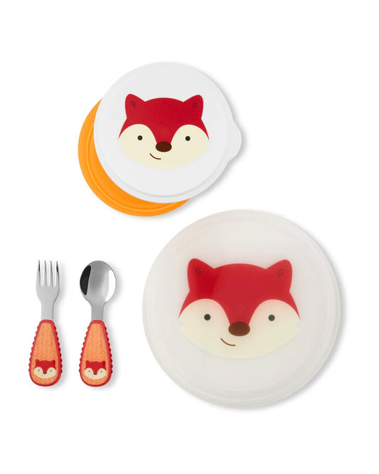 Skip Hop Zoo Table Ready Meal Set-Fox-With Divided Sections-Set of 5-For Feeding Infants