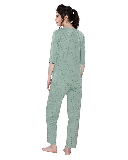 AV2 Sage Green Maternity Nursing Night Suit-Round Neck-Other Print-Bump Friendly