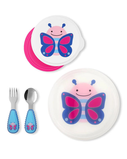 Skip Hop Zoo Table Ready Meal Set-Butterfly-With Divided Sections-Set of 5-For Feeding Infants