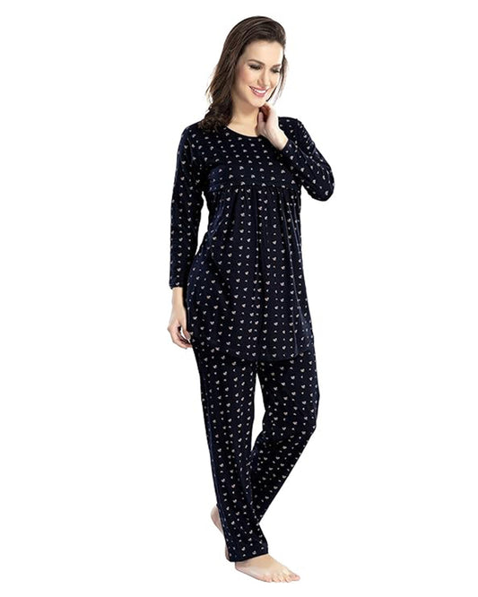 AV2 Navy Blue Maternity Nursing Night Suit-Round Neck-Other Print-Bump Friendly