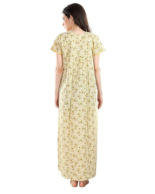 AV2 Yellow Maternity Nursing Nighty-Round Neck-Other Print-Bump Friendly