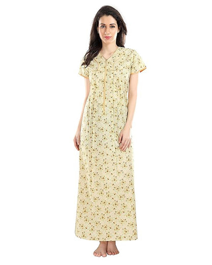 AV2 Yellow Maternity Nursing Nighty-Round Neck-Other Print-Bump Friendly