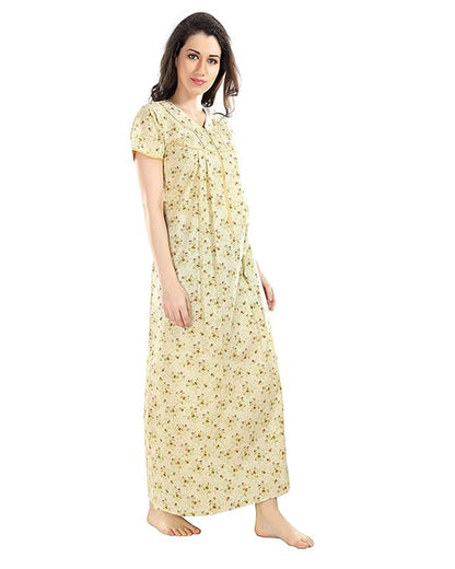 AV2 Yellow Maternity Nursing Nighty-Round Neck-Other Print-Bump Friendly