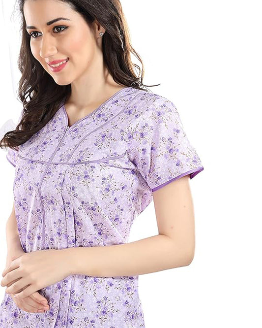 AV2 Lavender Maternity Nursing Nighty-Round Neck-Other Print-Bump Friendly