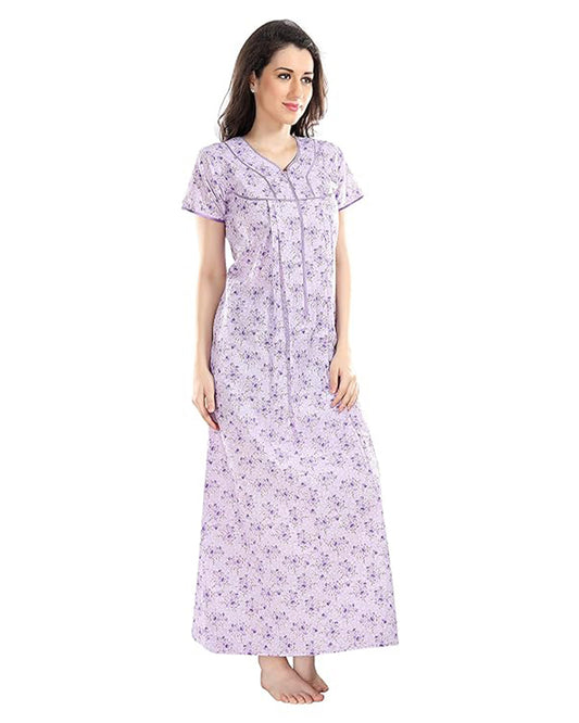 AV2 Lavender Maternity Nursing Nighty-Round Neck-Other Print-Bump Friendly