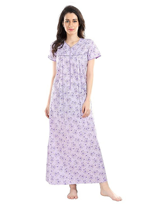 AV2 Lavender Maternity Nursing Nighty-Round Neck-Other Print-Bump Friendly