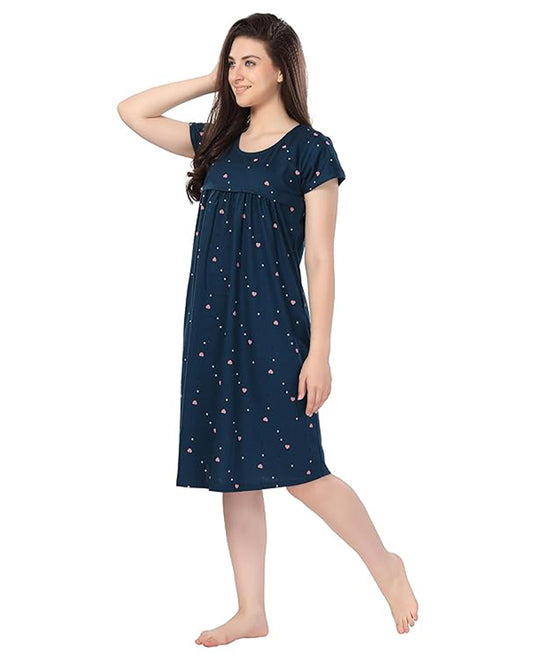 AV2 Navy Blue Maternity Nursing Nighty-Round Neck-Other Print-Bump Friendly