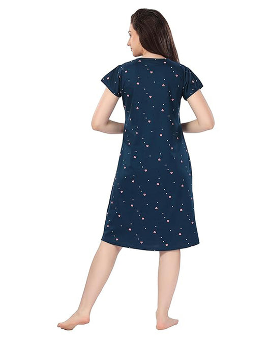 AV2 Navy Blue Maternity Nursing Nighty-Round Neck-Other Print-Bump Friendly