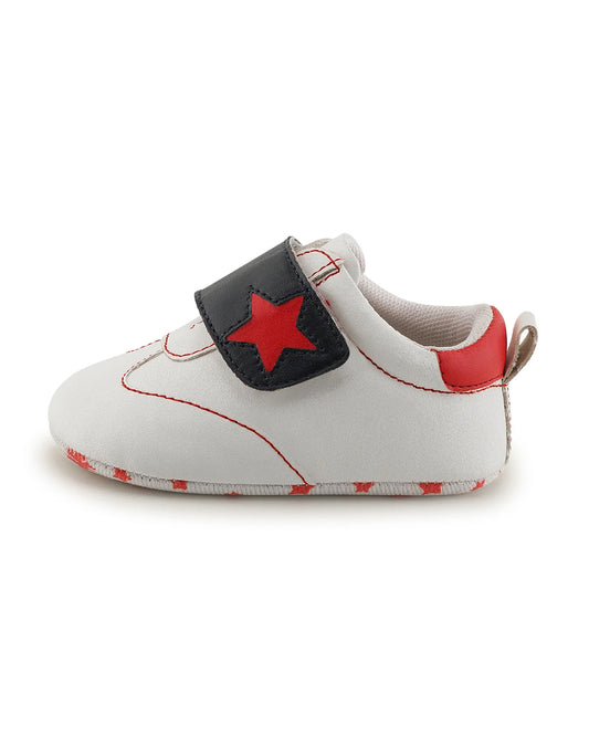 Baby Doe White & Blue Star Print Velcro Sneakers For Infants