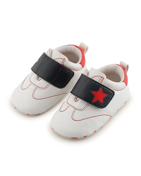Baby Doe White & Blue Star Print Velcro Sneakers For Infants