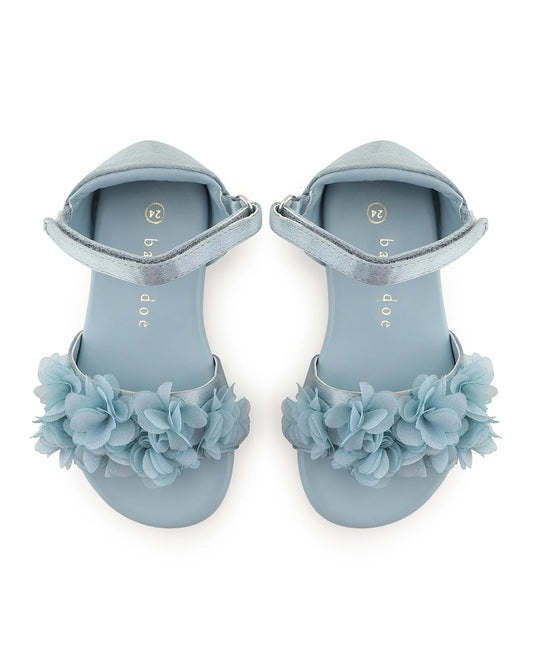 Baby Doe Ocean Blue Flower Print Velcro Sandals For Infants