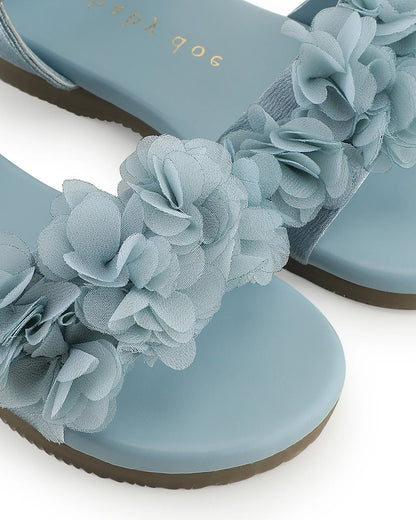 Baby Doe Ocean Blue Flower Print Velcro Sandals For Infants