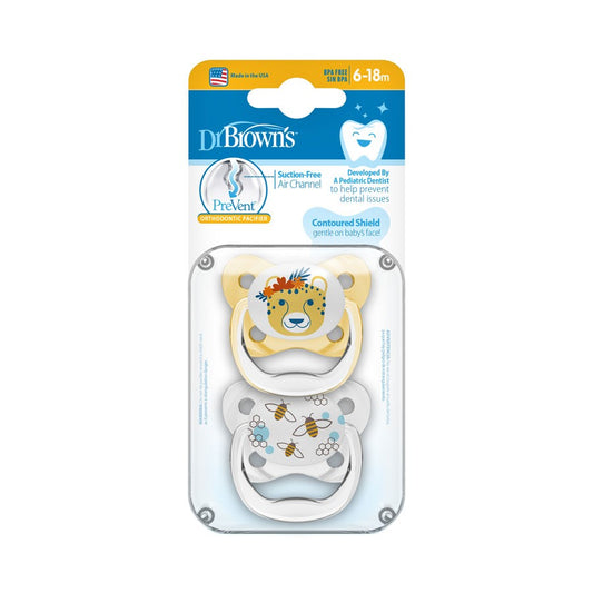 Dr. Brown's Prevent Butterfly Soother-100% Silicone Bulb-Orthodontic-Pink Elephant-6 to 18M-Pack of 2-Pacifier