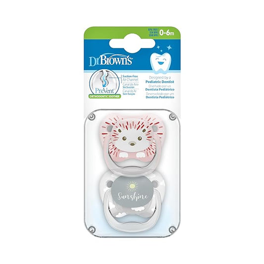 Dr. Brown's Prevent Butterfly Soother-100% Silicone Bulb-Orthodontic-Pink & Grey-0 to 6M-Pack of 2-Pacifier