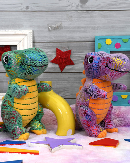 Mirada Green Sitting Dinosaur Foil Stuffed Soft Toy-Plush Cuddly Toy For Newborn