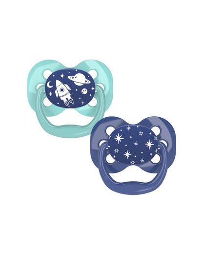Dr. Brown's Advantage Pacifier-With Round Silicone Bulb-Blue Space-Pack of 2-Soother