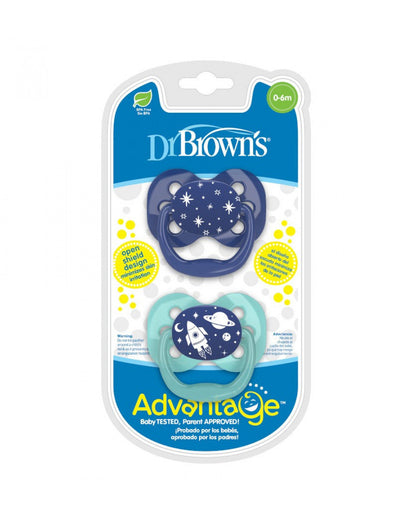 Dr. Brown's Advantage Pacifier-With Round Silicone Bulb-Blue Space-Pack of 2-Soother