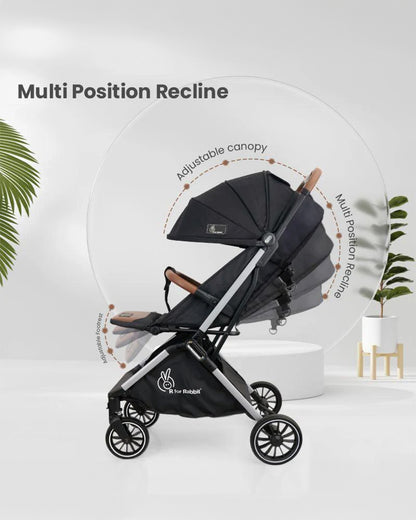 R for Rabbit Street Smart Auto Fold Lightweight Baby Stroller-Mutli Position Recline-One Hand Fold-Pram for 0 to 3Y (Upto 20 Kg)-Pure Black