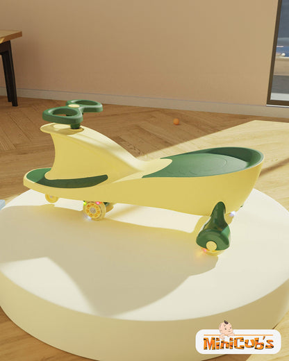 MiniCubs Swing Car-With Scratch Free & LED Swivel Wheels-Wide Seating Area-3Y+ (Upto 100kg)-Candy Yellow and Olive Green