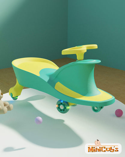 MiniCubs Swing Car-With Scratch Free & LED Swivel Wheels-Wide Seating Area-3Y+ (Upto 100kg)-Sea Green and Lemon Yellow