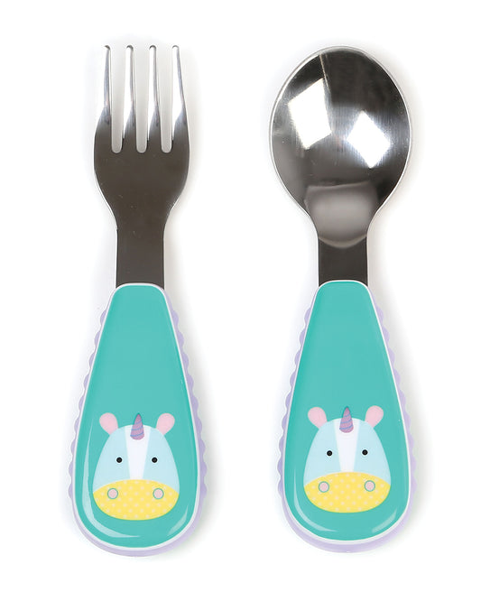 Skip Hop Zootensils-Unicorn-Stainless Steel Spoon & Fork Set-Soft Sides For Easy Grip-For Infants
