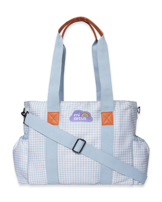 Mi Arcus Gingham Check Print Tote Diaper Bag-Backpack-With Extra Storage Space-Blue