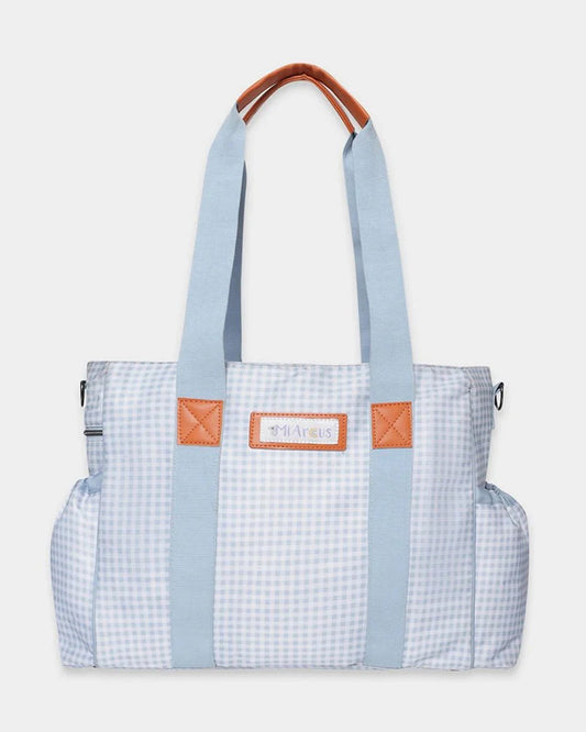 Mi Arcus Gingham Check Print Tote Diaper Bag-Backpack-With Extra Storage Space-Blue