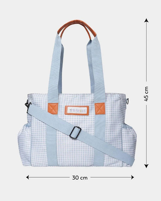 Mi Arcus Gingham Check Print Tote Diaper Bag-Backpack-With Extra Storage Space-Blue