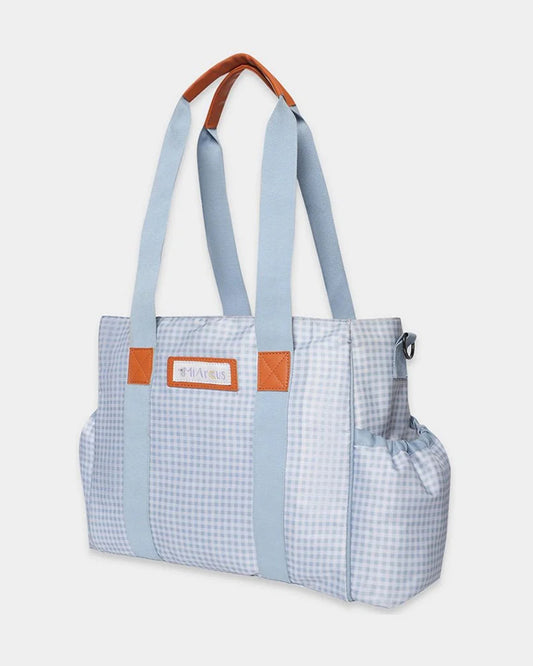 Mi Arcus Gingham Check Print Tote Diaper Bag-Backpack-With Extra Storage Space-Blue