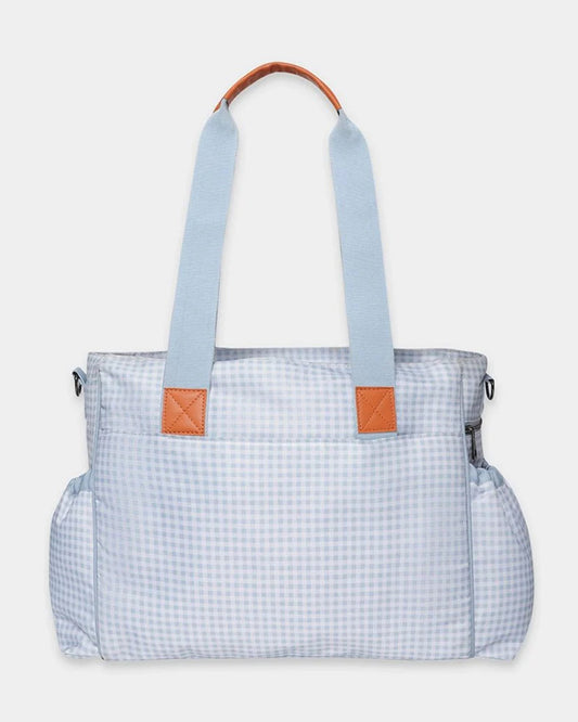 Mi Arcus Gingham Check Print Tote Diaper Bag-Backpack-With Extra Storage Space-Blue