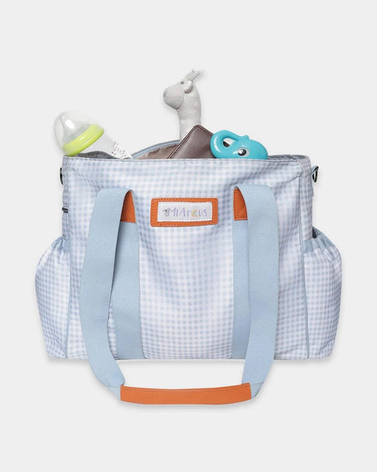 Mi Arcus Gingham Check Print Tote Diaper Bag-Backpack-With Extra Storage Space-Blue