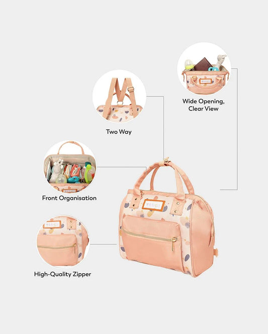 Mi Arcus Stone Print Diaper Bag-Backpack-With Removable Shoulder Straps-Peach