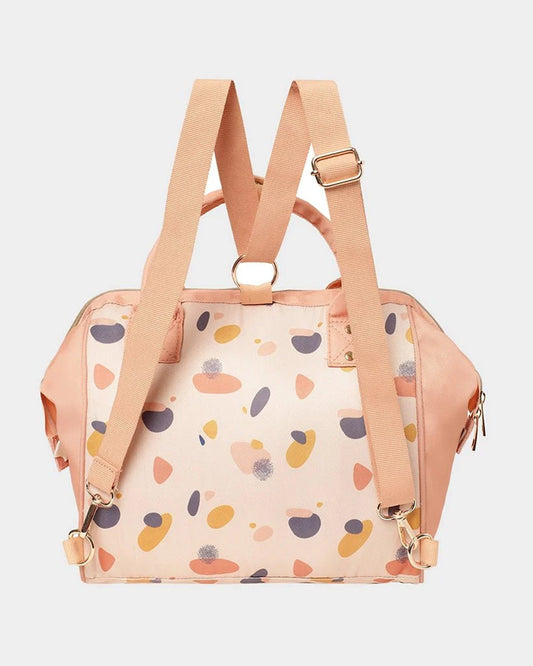 Mi Arcus Stone Print Diaper Bag-Backpack-With Removable Shoulder Straps-Peach