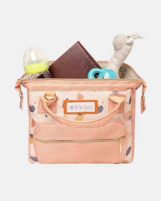 Mi Arcus Stone Print Diaper Bag-Backpack-With Removable Shoulder Straps-Peach