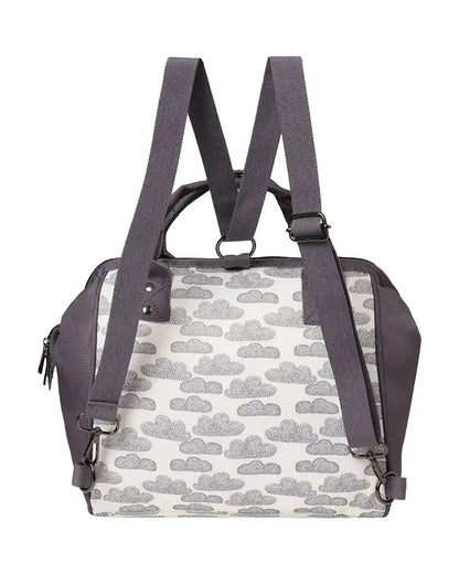 Mi Arcus Cloud Print Tote Diaper Bag-Backpack-With Removable Shoulder Straps-Grey