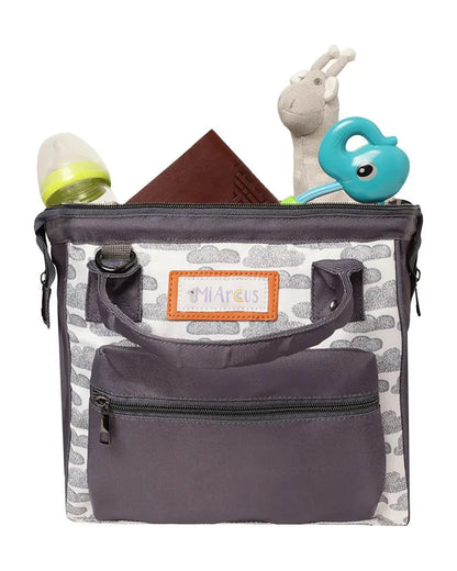 Mi Arcus Cloud Print Tote Diaper Bag-Backpack-With Removable Shoulder Straps-Grey