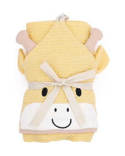 Mi Arcus Showering Love Hooded Baby Bath Towel Set-100% Cotton-With 3 Face Washers-Yellow