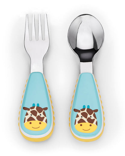 Skip Hop Zootensils-Giraffe-Stainless Steel Spoon & Fork Set-Soft Sides For Easy Grip-For Infants