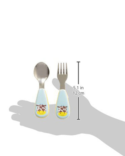 Skip Hop Zootensils-Giraffe-Stainless Steel Spoon & Fork Set-Soft Sides For Easy Grip-For Infants