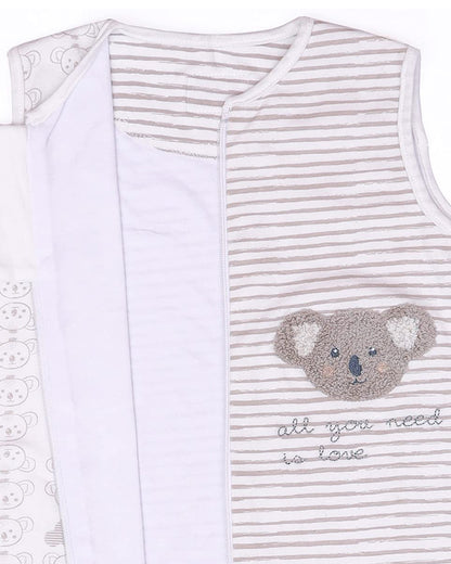 Mi Arcus Koala Knitted Baby Sleeping Bag-Sleeveless-Cotton-Light Grey-Newborn Bed