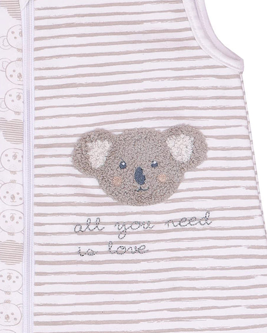 Mi Arcus Koala Knitted Baby Sleeping Bag-Sleeveless-Cotton-Light Grey-Newborn Bed