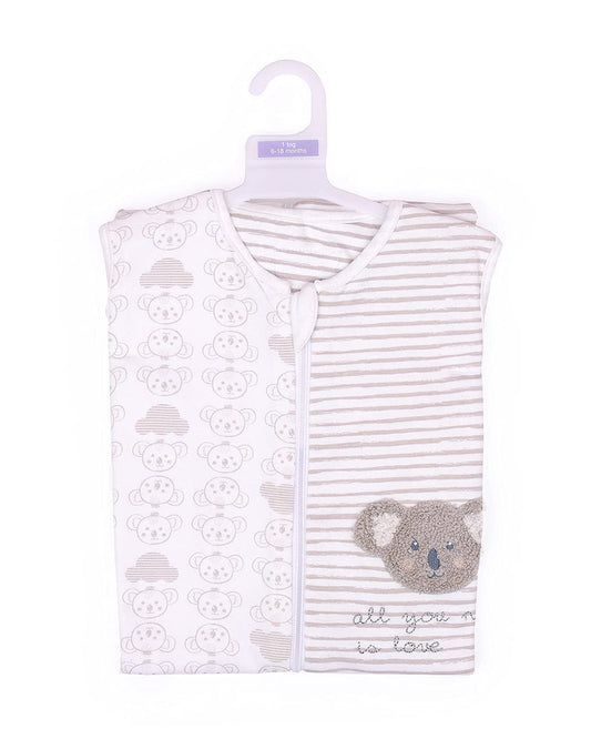 Mi Arcus Koala Knitted Baby Sleeping Bag-Sleeveless-Cotton-Light Grey-Newborn Bed